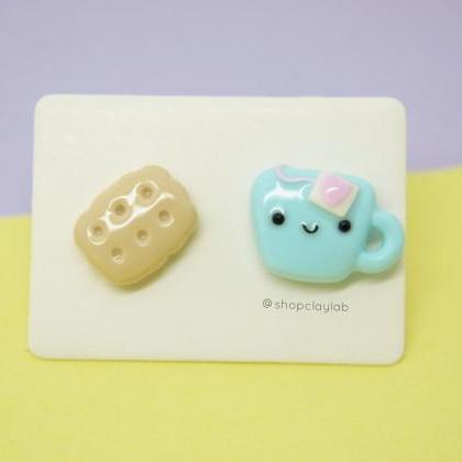 Mismatched English Tea And Biscuit Stud Earrings
