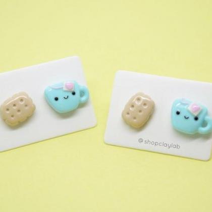 Mismatched English Tea And Biscuit Stud Earrings