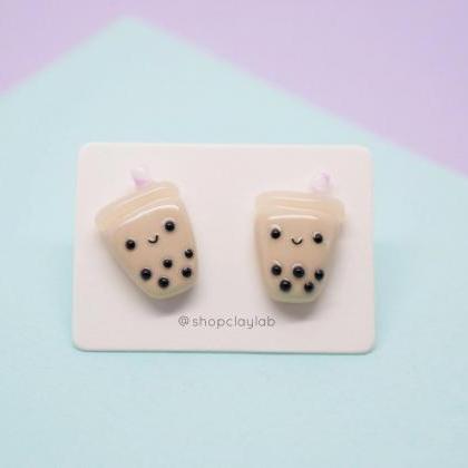Cute Bubble Tea Clay Stud Earrings