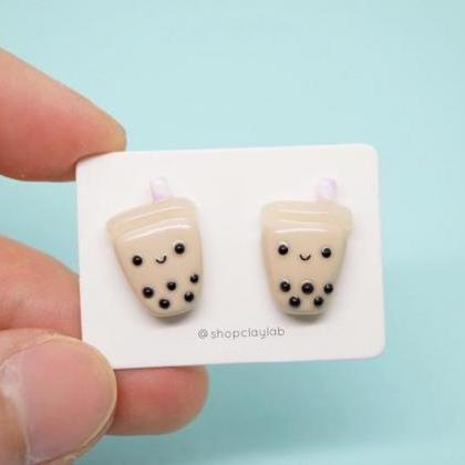 Cute Bubble Tea Clay Stud Earrings