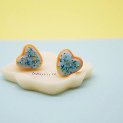 Mini Love Heart Blue Donut Stud Earrings| Lolita..