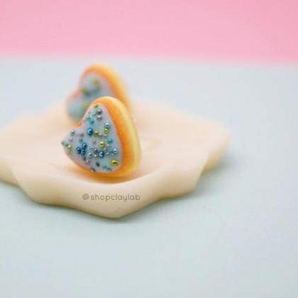 Mini Love Heart Blue Donut Stud Earrings| Lolita..