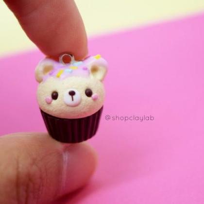 Kawaii Bear And Strawberry Cupcake Polymer Clay..