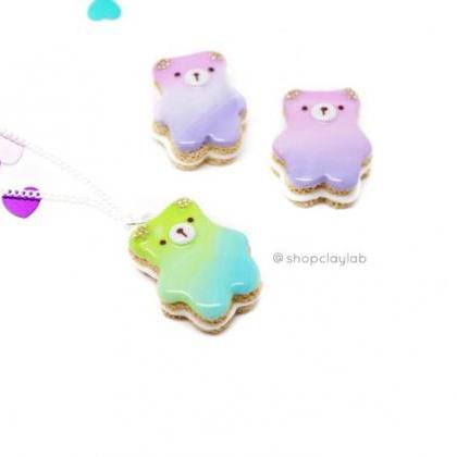 Ombre Pink Purple Bear Biscuit Cookie Pendant