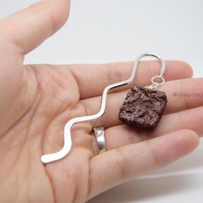 Realistic Chocolate Brownie Dangle Mini Bookmark..