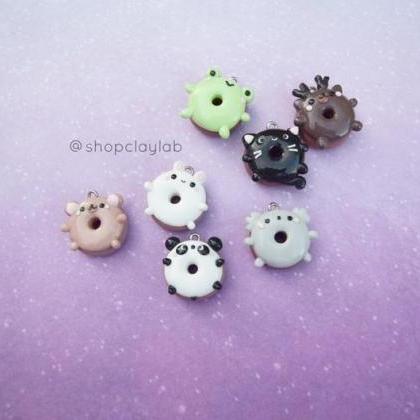 Tiny Kawaii Animal Donuts Polymer Clay Charms|..