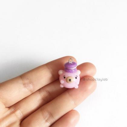 Tiny Pink Chubby Bear With French Macaroon Kawaii..
