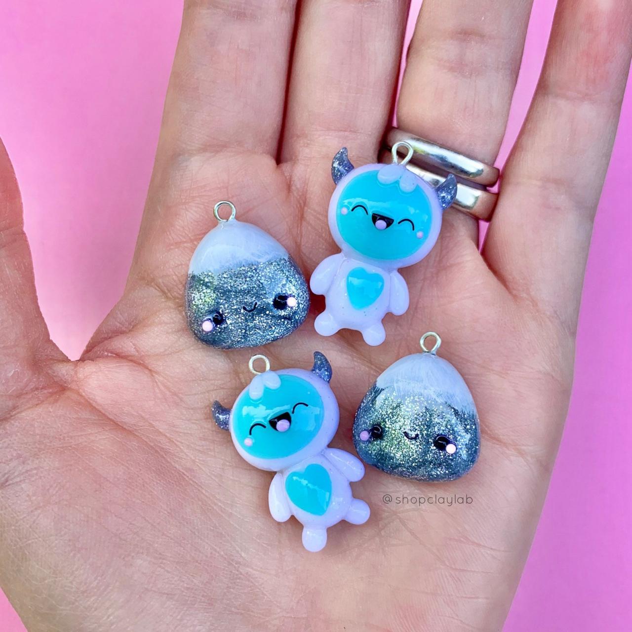 Kawaii Yeti Polymer Clay Charm| Cute Glitter Snowy Mountain Charm| Friendship Necklace Charms| Funny Gifts| Progress Keepers| Stitch Markers