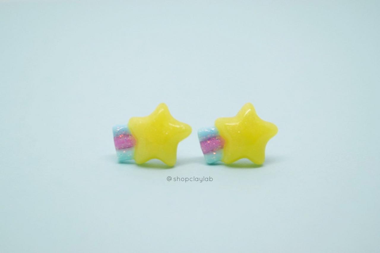 Tiny Shooting Star Rainbow Stud Earrings| Kawaii Falling Star Glitter Earrings| Funny Gifts| Cute Accessory| Kawaii Jewelery