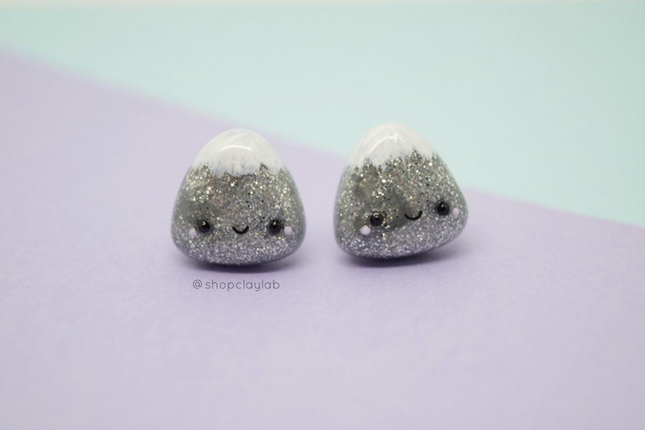Kawaii Snowy Mountain Glitter Stud Earring| Cute Mountain Studs| Funny Gifts| Triangle Earrings| Fashion Kawaii Jewelry| Cute Accessory