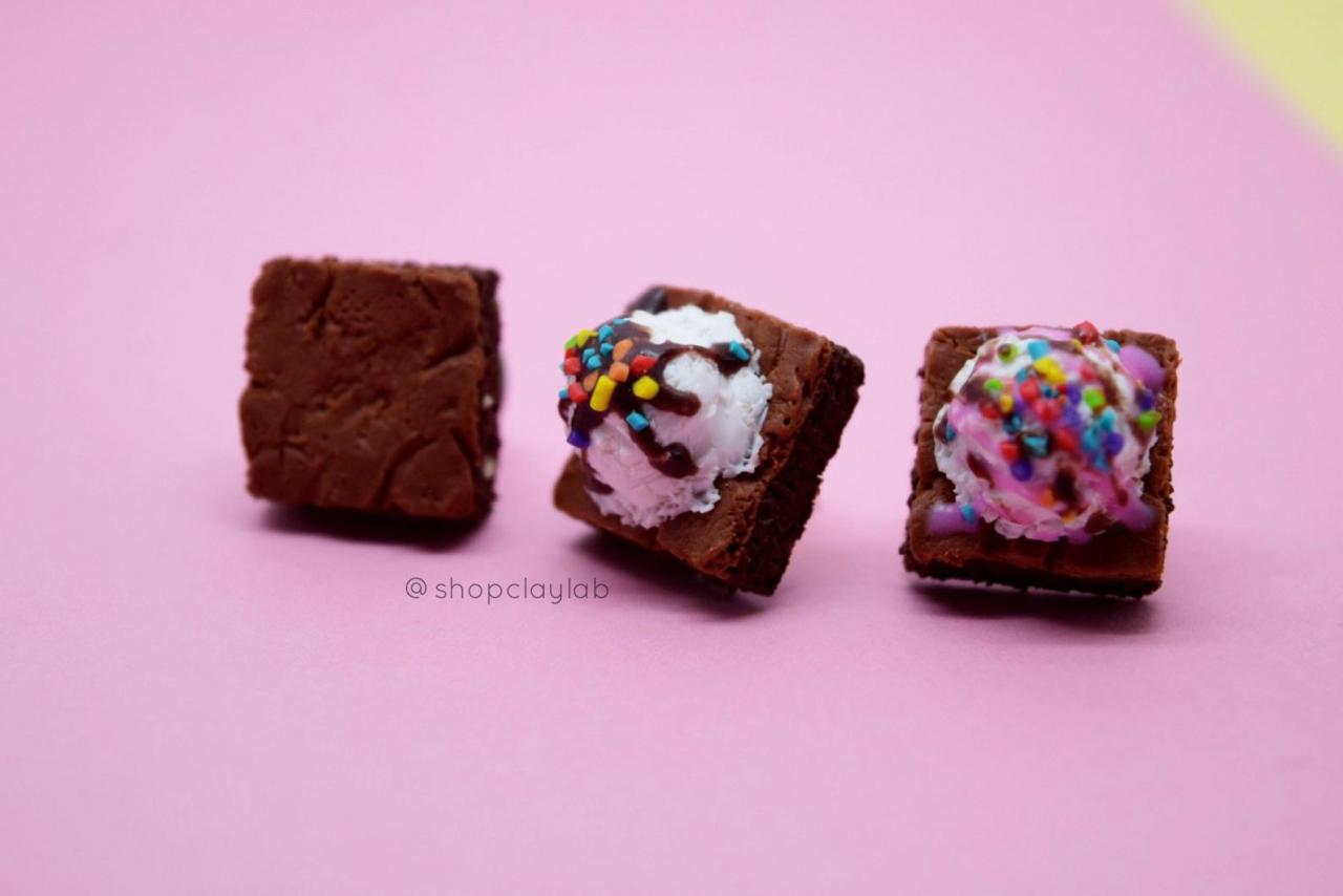 Chocolate Fudge Brownie Vanilla Ice Cream Polymer Clay Pin| Kawaii Fake Food Accessory