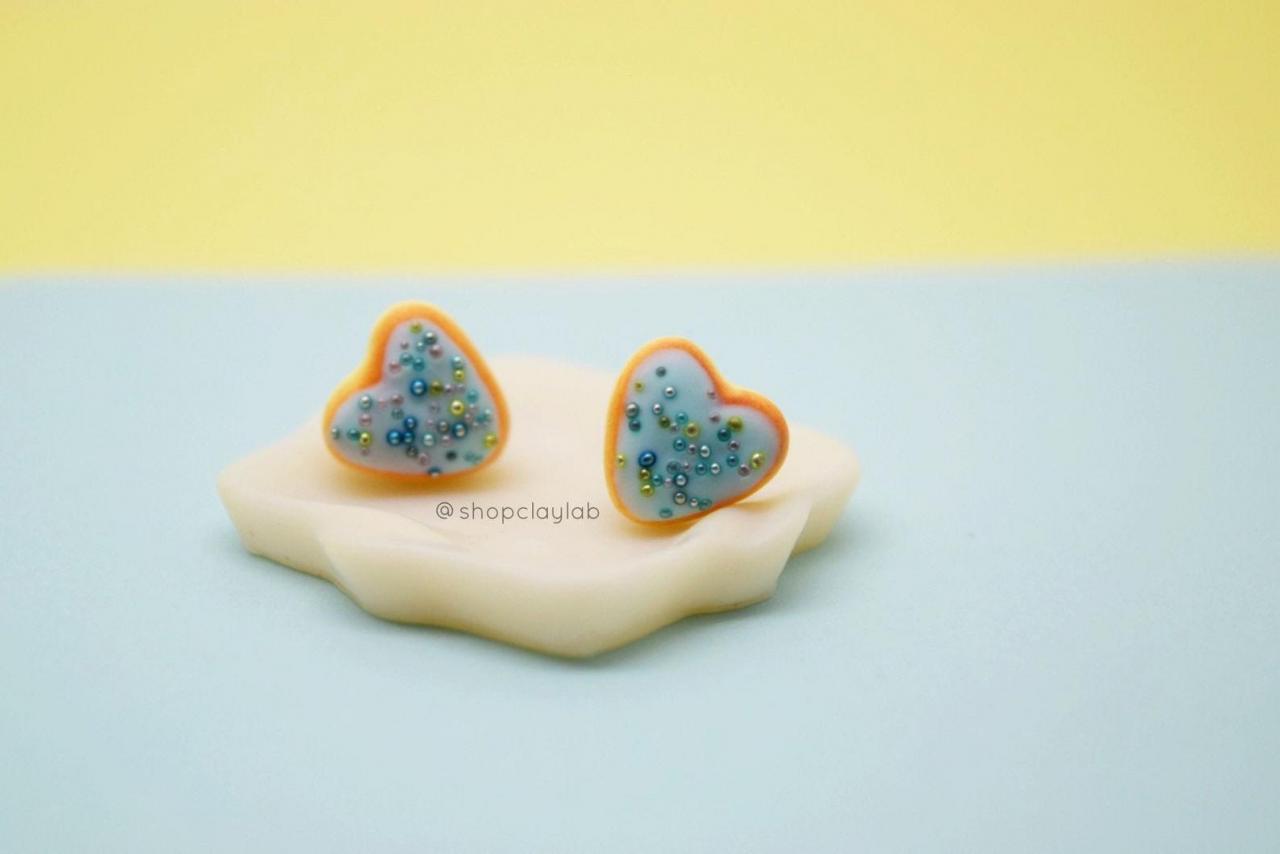 Mini Love Heart Blue Donut Stud Earrings| Lolita Fashion Jewellery