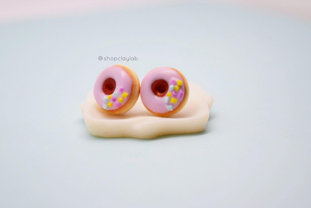 Pink Strawberry Round Donut Polymer Clay Stud Earrings| Lolita Fashion Jewellery| Cute Gift Ideas
