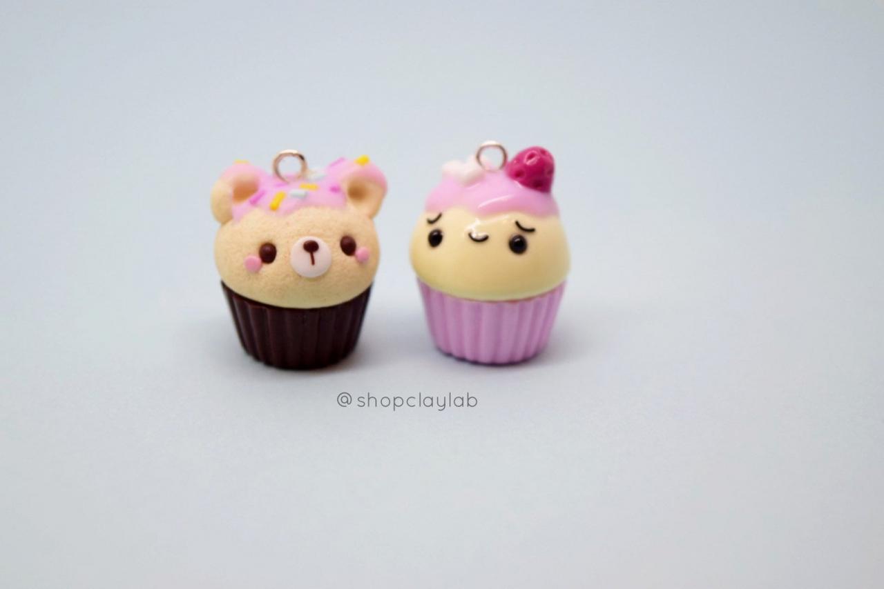 Kawaii Bear And Strawberry Cupcake Polymer Clay Charms| Cute Crochet Progress Keeper| Fun Gift Ideas
