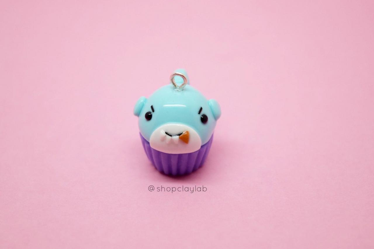 Blue And Purple Mini Kawaii Shark Cupcake Clay Charm| Crochet Progress Keepers| Cute Planner Charms| Gift Ideas