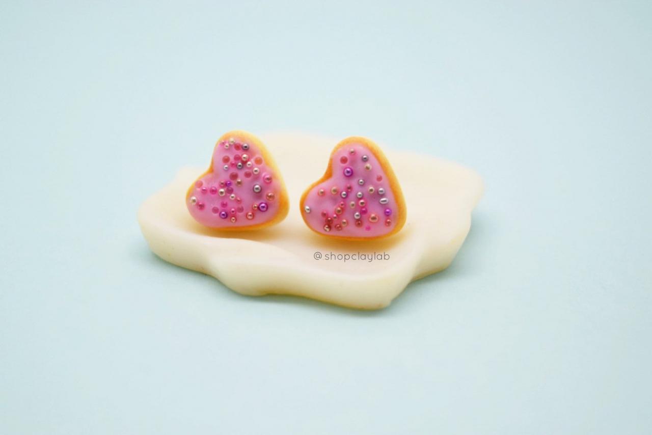 Mini Pink Glazed Strawberry Doughnut Stud Earrings| Polymer Clay Jewellery| Fake Food Gift Ideas