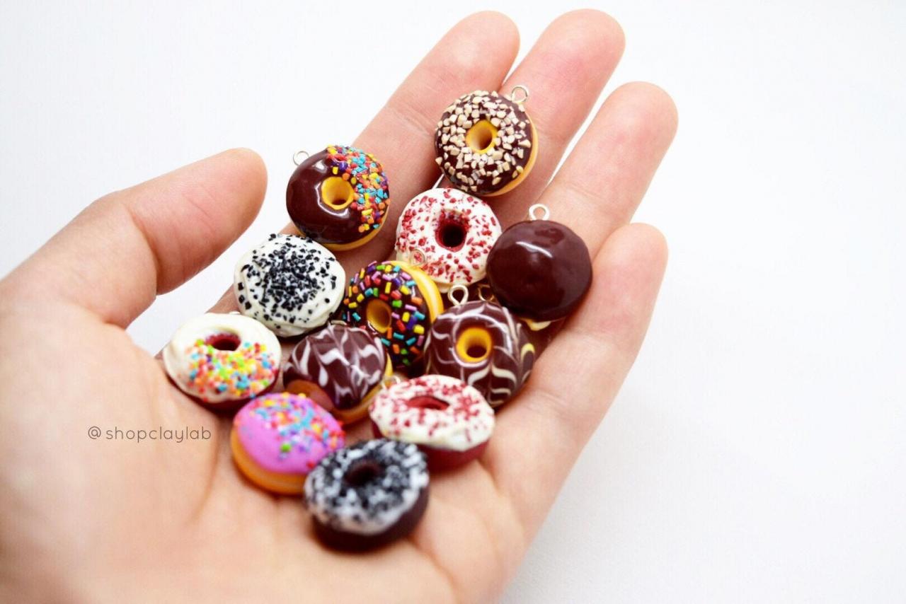 Realistic Miniature Chocolate Donuts Crochet Progress Keepers Polymer Clay Charms