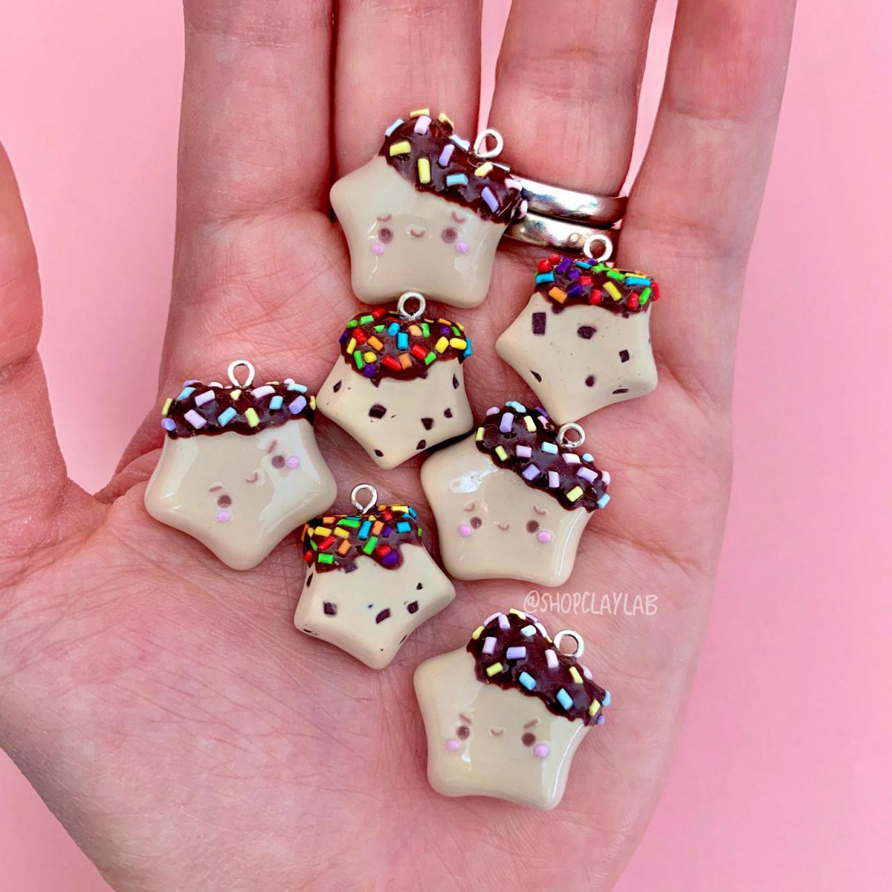 Star Chocolate Chip Cookie Rainbow Biscuit Clay Charm Jewellery| Fake Food Necklace| Stitch Marker| Crochet Progress Keepers| Miniature Food
