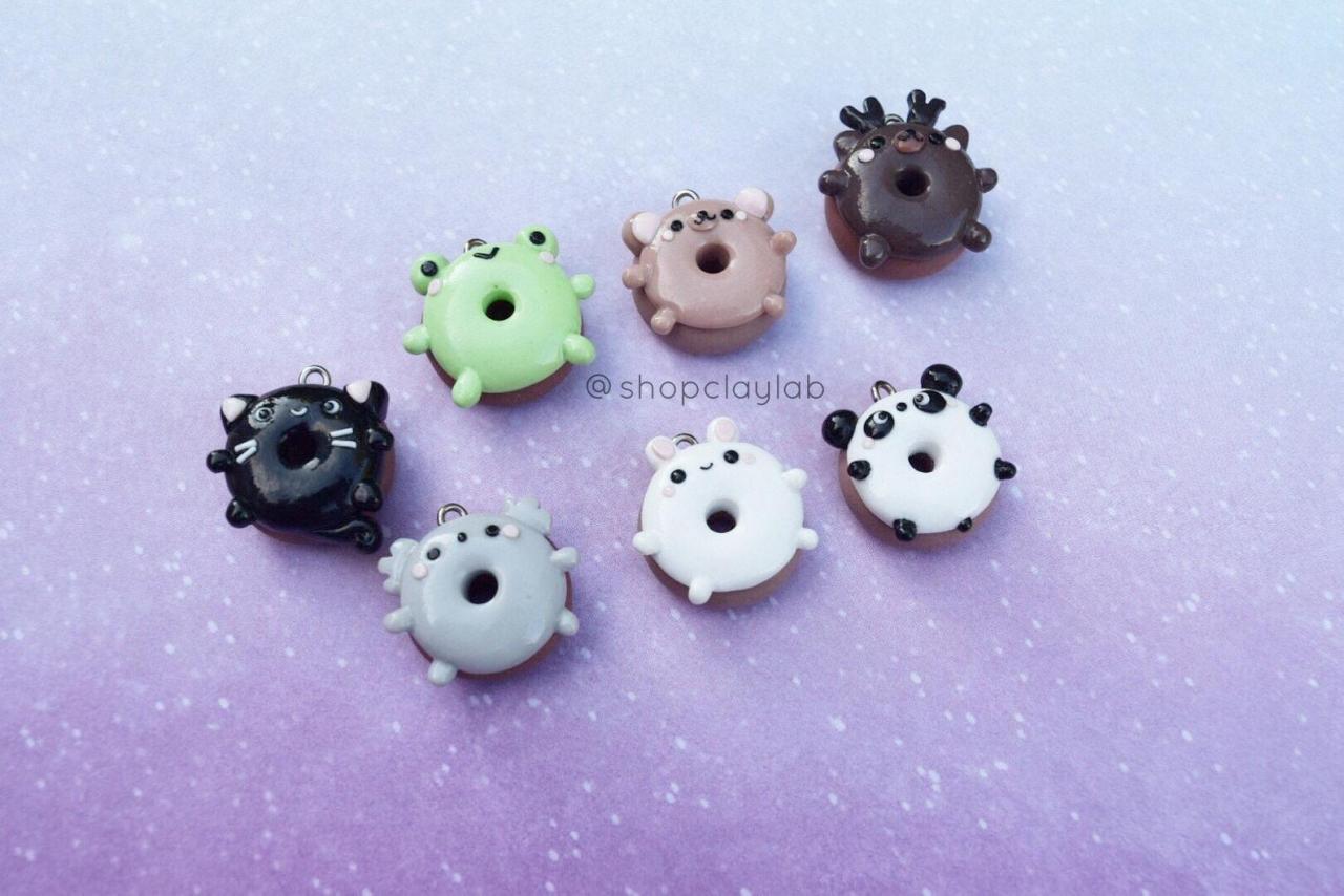 Tiny Kawaii Animal Donuts Polymer Clay Charms| Animal Donut Stitch Markers| Kawaii Clay Pendants| Koala| Bear| Panda| Deer| Frog| Bunny| Cat